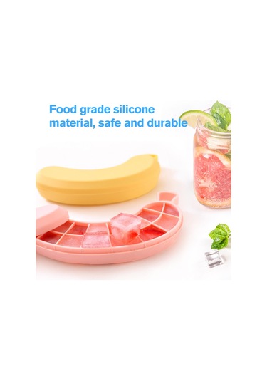 Kosona 2 Adet Silikon Buzluk Kalıbı, 16 Delikli Kapaçklı, Muz Şekilli, Çikolata/süt Buzları Yapmak İçin, Pembe Çok Renkli