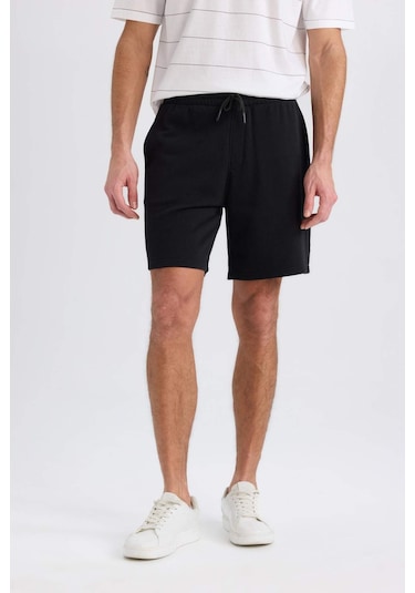 Defacto Regular Fit Düz Paça Beli Bağcıklı Cepli Basic Düz Şort B8672AX24SM Siyah