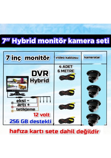 7 İnç Dvr Monitör Ve 4 Adet Ahd 1080p Ultra Mini Kamera Seti 12 V