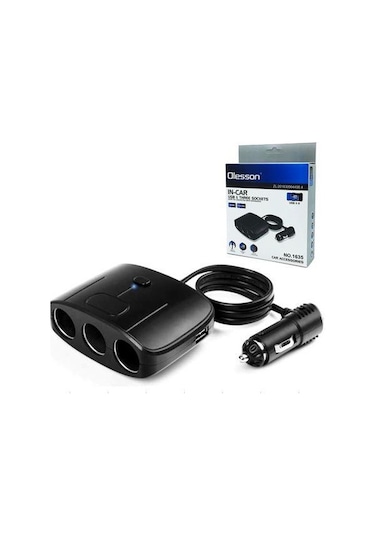 Ayt Olesson 1635 12-24v 3lü Çift Usbli 100w 70 Cm Kablolu Araç Oto Tır Çakmak Çoklayıcı Çakmaklık Çoğaltıcı