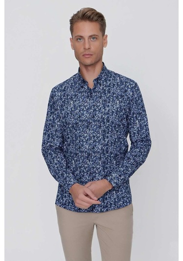 G 1521 Slim Fit Lacivert Spor Gömlek Lacivert