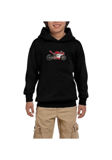 Zepplin Giyim Ducati 1299 Ducati Panigale V4 Siyah Çocuk Kapşonlu Sweatshirt