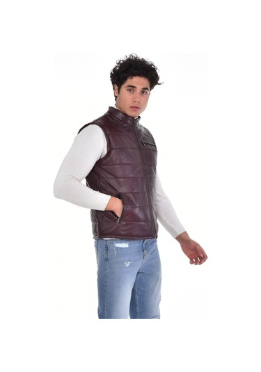 Hakiki Kuzu Derisi 3 Cepli Hakim Yaka Erkek Deri Yelek Kahverengi Kahverengi