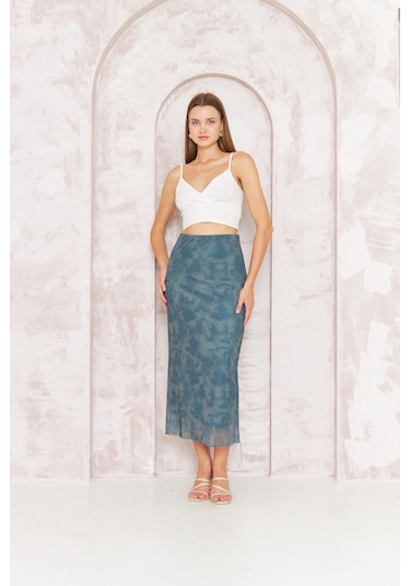 Kadın Haki Astarlı Tül Etek Dm2037 Haki