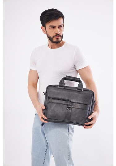 Derinss Dub3088 Hakiki Deri Gri Gölge Laptop Ve Evrak Çantası 001