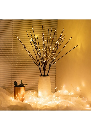 Vkemall 70cm Isı Beyaz Led Dal Şekerleme Işıklı Zincir, 20 Led, 2 Mod Flaş/sabit , Ip44 Su Geçirmez, Pil Beslemeli Odalar İçin Dekoratif Aydınlatma 1 Adet Siyah