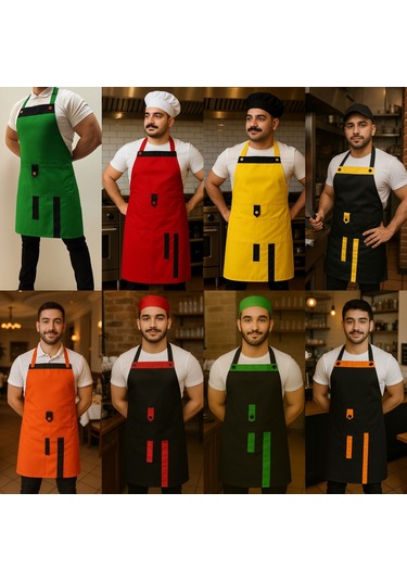 Boydan Askılı, Cepli, Servis Önlüğü 5 Adet Yeşil