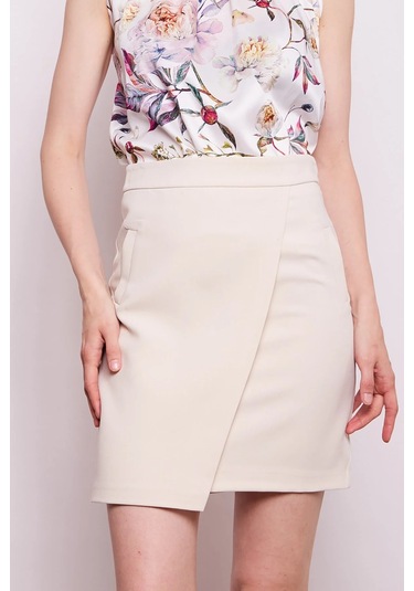 Yüksek Bel Anvelop Kruvaze Pamuklu Likralı Kumaş Kalem Ofis Etek-şampanya Şampanya