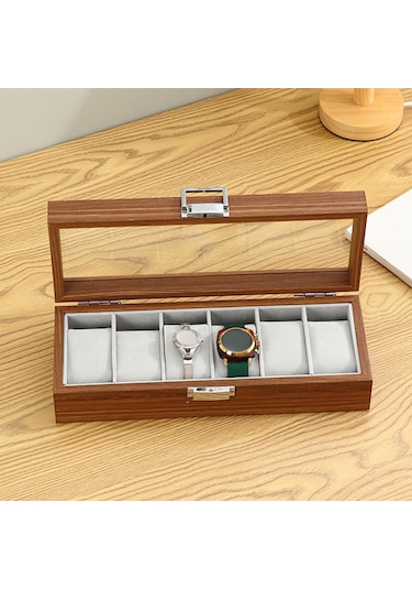 Homyl Saat Saklama Kutusu 6 Geniş Yuva Saatler Için Lüks Kolye Ceviz Rengi