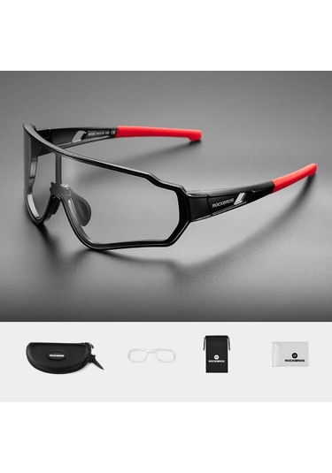 Rockbros 10161 Bisiklet Sürme Polarize / Fotokromik Gözlükler Dış Mekan Anti-uv Rüzgar Geçirmez Hd Gözlükler - Siyah / Kırmızı Fotokromik