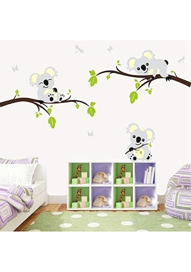 Sevimli 3 Koala Dalı Bebek Odası Duvar Çıkartmaları Duvar Çıkartmaları Çıkarılabilir Kendin Yap Vinil Poster Bebek Ev Dekorasyonu 200 108cm Şeffaf