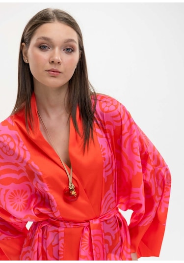 Mayovera Kimono - Dinamik Pembe Tasarım Pembe