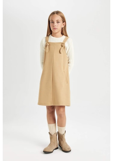 Defacto Kız Çocuk Cepli Salopet Elbise D2923A824WNBG203 Bej