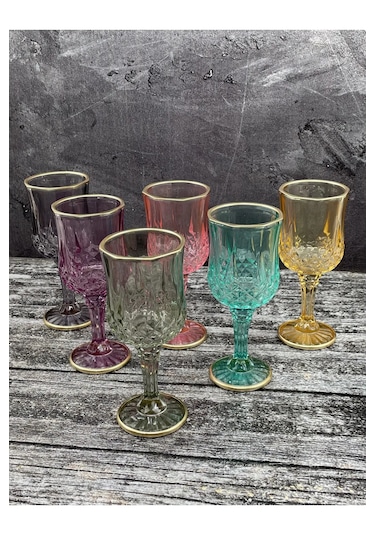 6 Lı Renkli Cam Kahve Yanı Su Bardağı Bardak 150ml