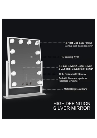 Land Of Myth LOM2087 Hollywood 3 Renk Led Makyaj Aynası Gold