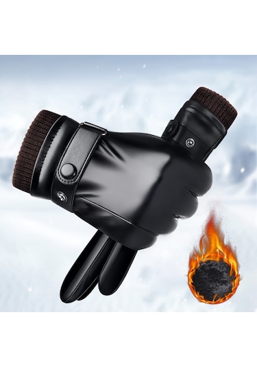 Kış Rüzgar Geçirmez Dokunmatik Ekran Suni Deri Bisiklet Eldiven 001