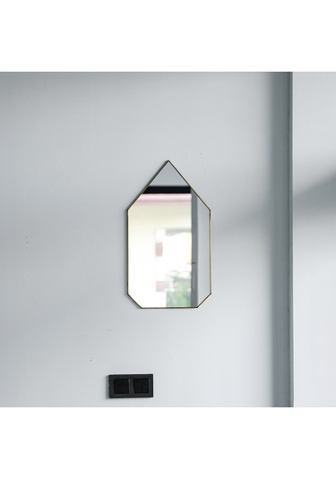 Ayna Duvar Askılı Zincirsiz Geometrik 50x30cm Antik Pirinç