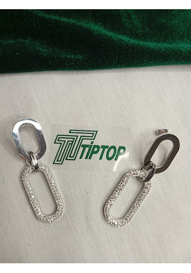Tiptop/ / Gümüş Renk Zirkon Taşlı Sallantılı Model Çelik Küpe Gümüş