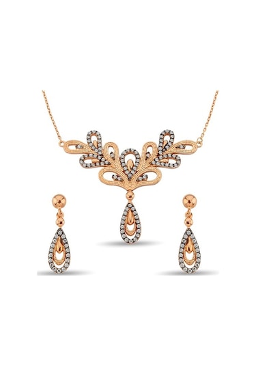 Argentum Concept - Swarovski Taşlı Rose Gümüş Set