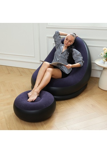 Açık Hava Şişme Lazım Koltuk Ayaklı Set Katlanır Peluş Pvc Salon Şezlong Seti Koyu Kırmızı 116 98 83cm 1,5kg Koyu Kırmızı