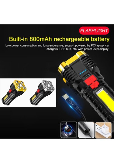 Neevoyu 5 Led Şarj Edilebilir El Feneri - 4 Işık Modlu, Kamp Ve Acil Durumlar İçin Taşınabilir Çalışma Lambası Altın