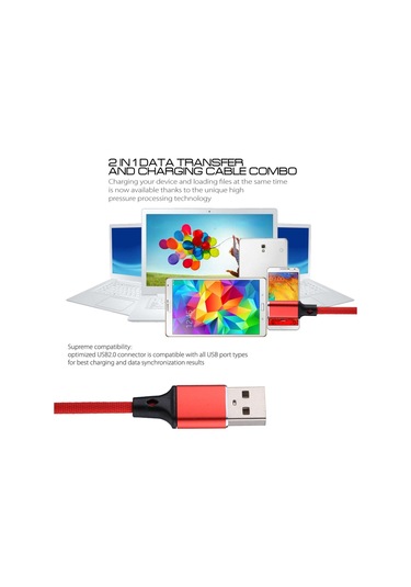 1m 2a Çıkış Usb To Usb-c / Type-c Nylon Kumaş Stili Veri Sinc. Şarj Kablosu Kırmızı