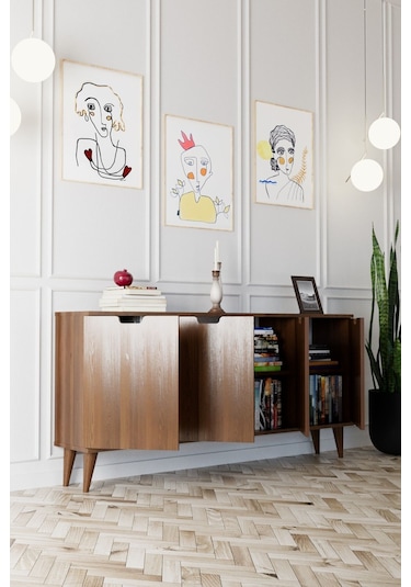 Elegant 4 Kapaklı Dekoratif Konsol Barok Ceviz
