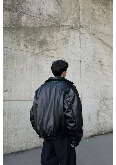 Flaw 90's Vintage Kalıp Siyah Deri Mont-siyah Siyah