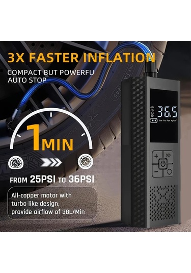 Primepickings Siyah 150psı Dijital Basınç Göstergeli Otomatik Kapanmalı Portatif Araba Lastik Şişirme Pompası Suv Bisiklet Moto Top Led Işık