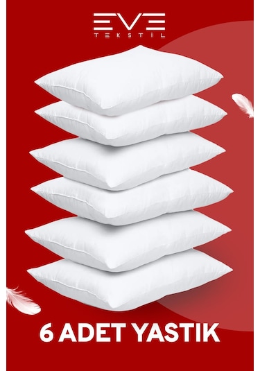 Eve Tekstil Micro Silikon Elyaf Nonwoven Yıkanabilir Antialerjik Yastık 6'lı 50 x 70 CM 700 G Beyaz