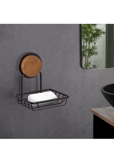 Okyanus Home Ahşap Desenli Magic Fix Sihirli Yapışkan Siyah Kuru Sabunluk