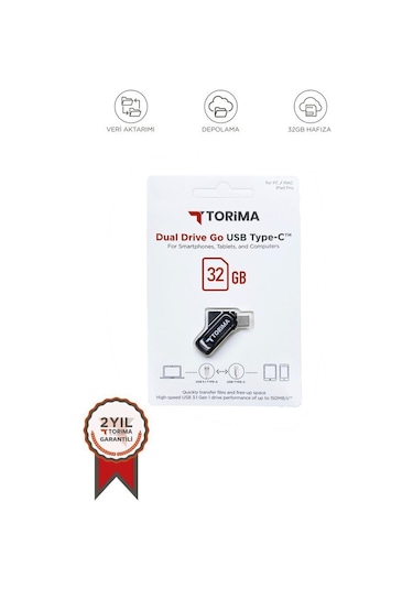 Torima Siyah 32gb Çift Sürücülü Usb-type-c Otg