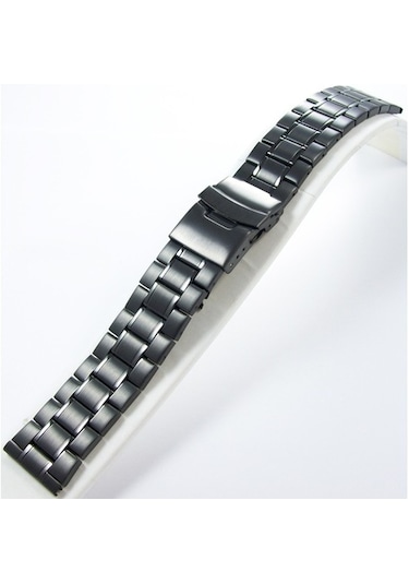 22Mm Siyah Metal Saat Kordonu Çelik Kolçak 1.Kalite Kayış Şeritli