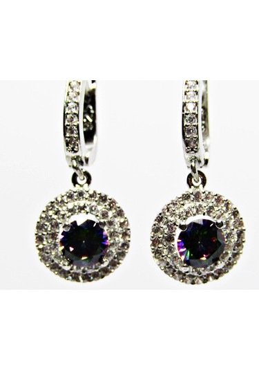 Lilahgümüştr Gümüş Mistik Topaz Taşlı Yuvarlak Kadın Kolye Küpe