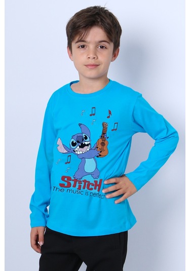 Erkek Çocuk Uzun Kollu Tshirt Karakter Baskılı Bisiklet Yaka E10 Turkuaz