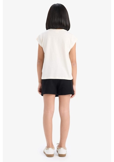 DeFacto Kız Çocuk 2'li Takım Baskılı Kolsuz Tişört Şort Etek E1260A825SMBG106 Bej