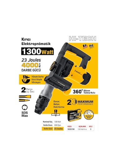 Sgs SGS5184 Elektropnomatik Kırıcı Sds Max 1300 Watt 23 Joules