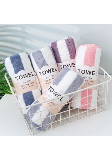 Vkemall Pembe Geniş Çizgili Mikrofiber Havlu Seti - Yumuşak, Suyu Hızlı Emici, Banyo/plaj İçin 35x75 Cm + 70x140 Cm 2 M