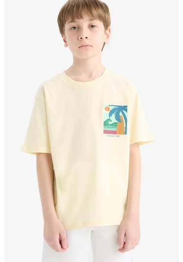 DeFacto Erkek Çocuk Bisiklet Yaka Baskılı Kısa Kollu Tişört E4162A825SMYL514