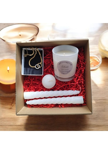 Denic Hediye Seti Kokulu Beyaz Bardak Mum Halka Kolye Burgulu Mum Yüzen Mum