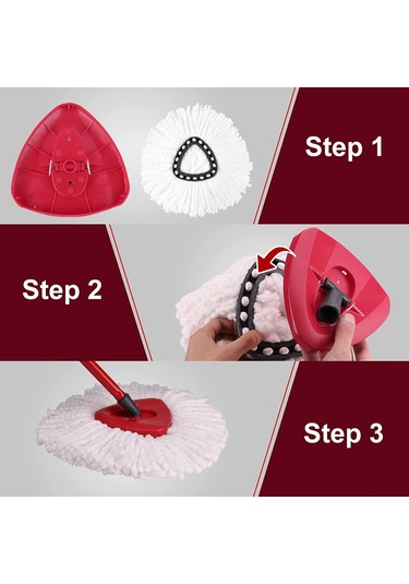 Padalink 6 Adet Mikrofiber Döner Mop Başkanı + 1 Adet Mop Tabanı - 360 Derece Temizleme, Zımparalı Olmayan, Makine Yıkama Uygun, Sert Zeminler İçin