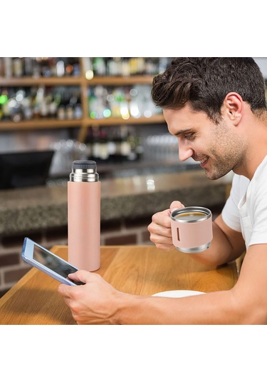Hangfox Paslanmaz Çelik Isı Saklama Bardağı 500ml, 12 Saat Isı Tutma, Sızdırmaz, Taşınabilir, Ev Ve Dış Mekan İçin - Siyah Pembe