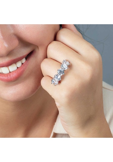 Tesbihane Starlight Diamond Pırlanta Montür 925 Ayar Gümüş Kadın Baget Yüzük Beyaz