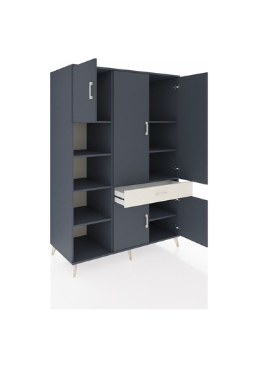 Kronos Dolap 8 Raflı Tek Çekmeceli 5 Kapaklı 132x59x195 Antrasit-antrasit/aytaşı Antrasıt/aytası