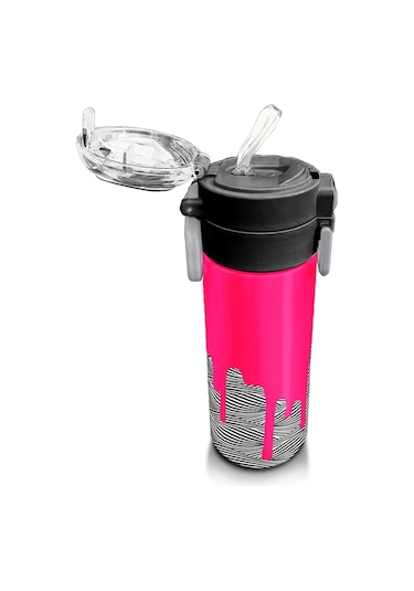 Coral High Kids Pembe Siyah Beyazdesenli Pipetli Ve Direkt İçim Çelik Termos 500 Ml 31878 Pembe - Siyah