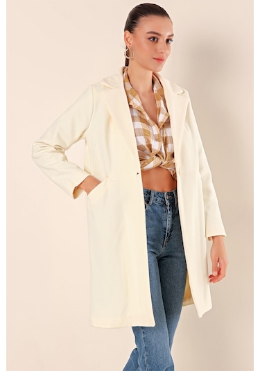 Bigdart 9085 Kaşe Kadın Kaban Krem 001