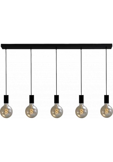 Rsylight Retro Metal Masa Üstü Dekoratif Rustik 5 Li Siyah Sıralı Avize Siyah