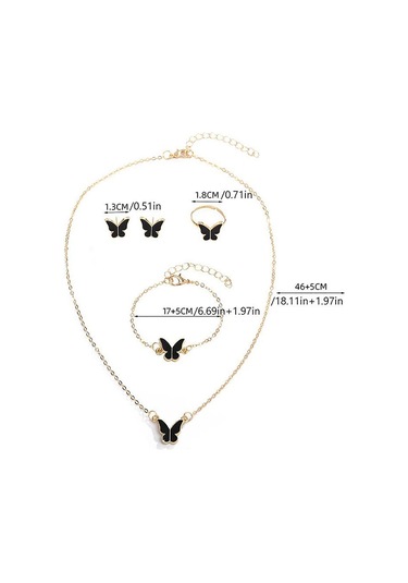 1set Moda Zarif Basit Çok Yönlü Kelebek Kolye Bilezik Küpe Yüzük Kadınlar Kızlar Düğün Partisi Takı Seti Hediye Kırmızı