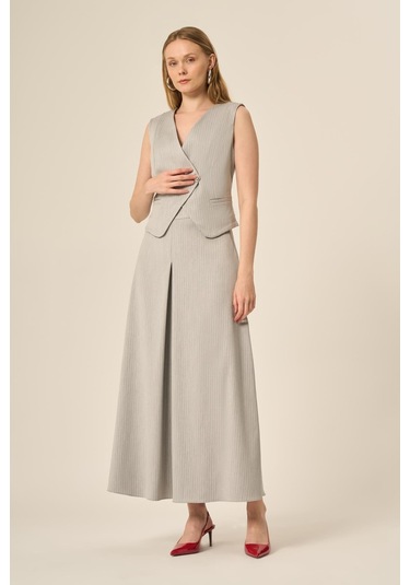 Ftz Women Kadın Yelek Etek Çizgili Takım Gri 31147 Gri