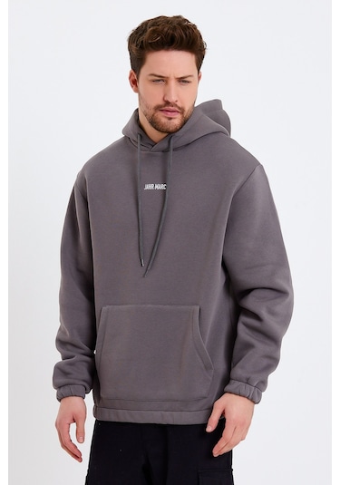 JAHR MARC Gri Nakışlı Oversize Erkek Sweatshirt Gri